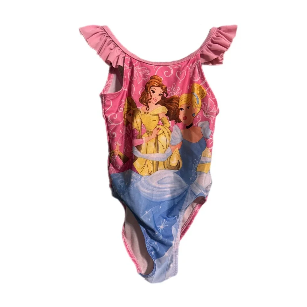Disney Princess OnePiece Swimsuit Kids 3T Pink Excellent Ruffle Belle Cinderella